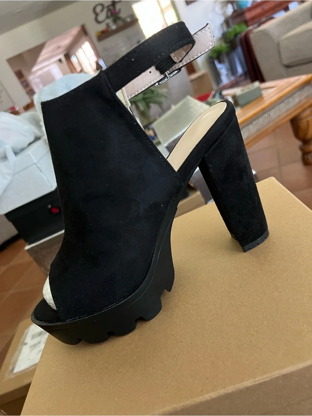 Women Platform Ankle Boots Open Peep Toe Chunky Block High Heel Platform